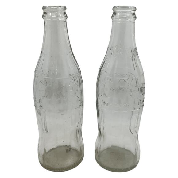 Coca-Cola Other - Pair of Clear 10 Oz Coca Cola Bottles Embossed Logos Contour Shape 68 and 71